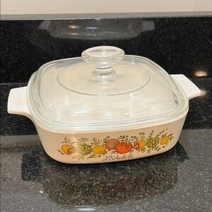 Vintage 1970s Spice of Life CORNING WARE Casserole Dish with Glass Lid